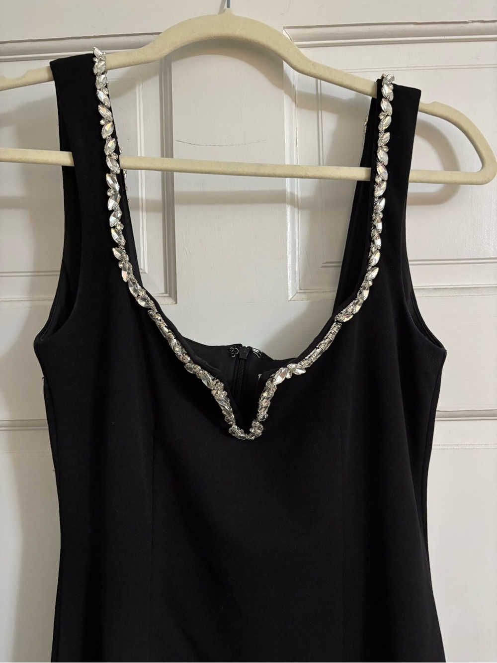 Black Sleeveless Dress with Silver Beaded Neckline